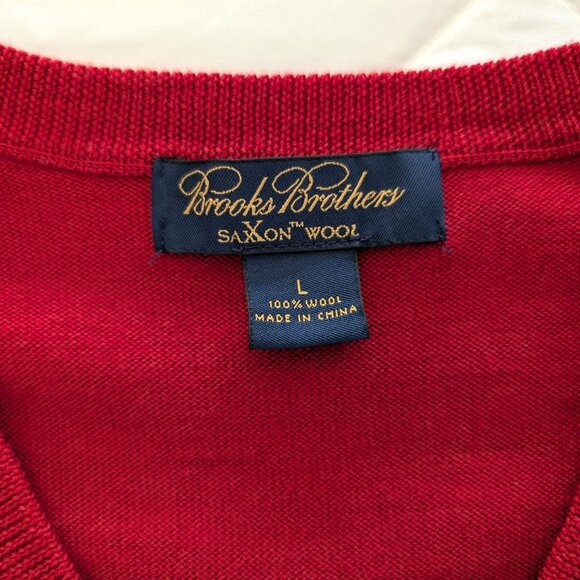 BROOKS BROTHERS Sweater‎ Men's L Red Saxon Wool Knit V Neck Long Sleeve - Picture 5 of 11